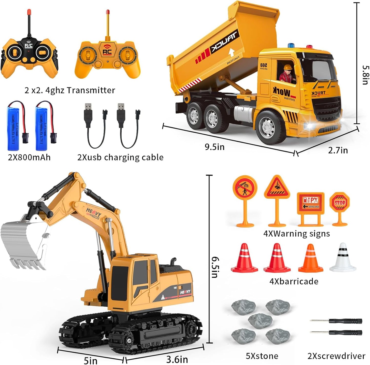 Excavator and Dump Truck Toy Set - RC Construction Vehicles
