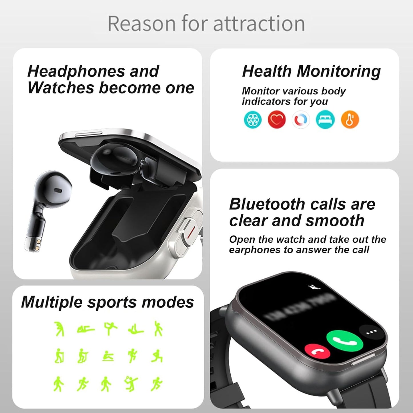 DENASH Smart Watch with Earbuds 2.01" HD Screen Fitness Watch 2 in 1 Smartwatch and Earbuds