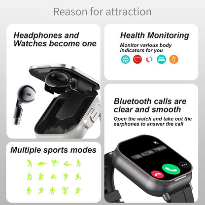DENASH Smart Watch with Earbuds 2.01" HD Screen Fitness Watch 2 in 1 Smartwatch and Earbuds